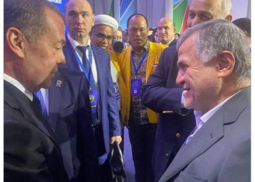 دیدار صمیمانه دبیرکل حزب موتلفه اسلامی با دیمیتری مدودف، معاون شورای امنیت روسیه و دبیرکل حزب روسیه متحد